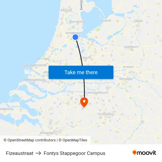 Fizeaustraat to Fontys Stappegoor Campus map