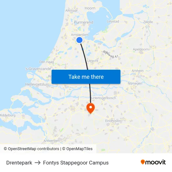 Drentepark to Fontys Stappegoor Campus map