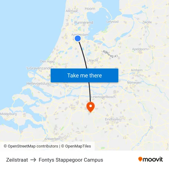 Zeilstraat to Fontys Stappegoor Campus map