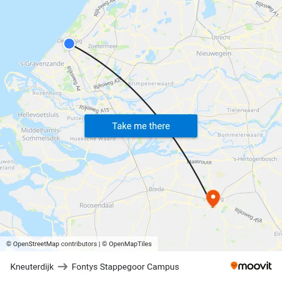 Kneuterdijk to Fontys Stappegoor Campus map