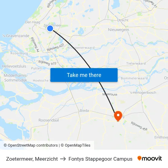 Zoetermeer, Meerzicht to Fontys Stappegoor Campus map