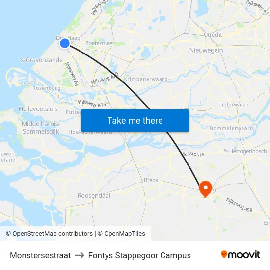 Monstersestraat to Fontys Stappegoor Campus map