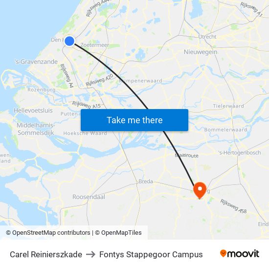 Carel Reinierszkade to Fontys Stappegoor Campus map