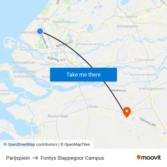 Parijsplein to Fontys Stappegoor Campus map