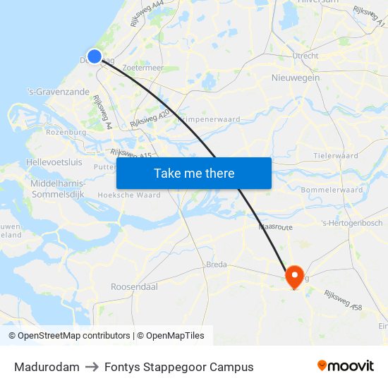 Madurodam to Fontys Stappegoor Campus map