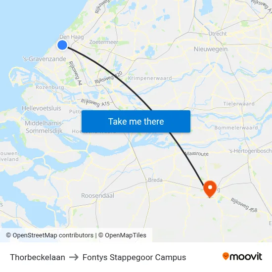 Thorbeckelaan to Fontys Stappegoor Campus map