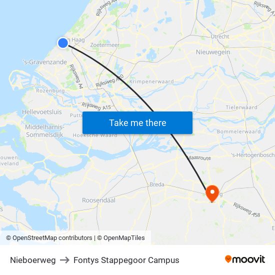 Nieboerweg to Fontys Stappegoor Campus map