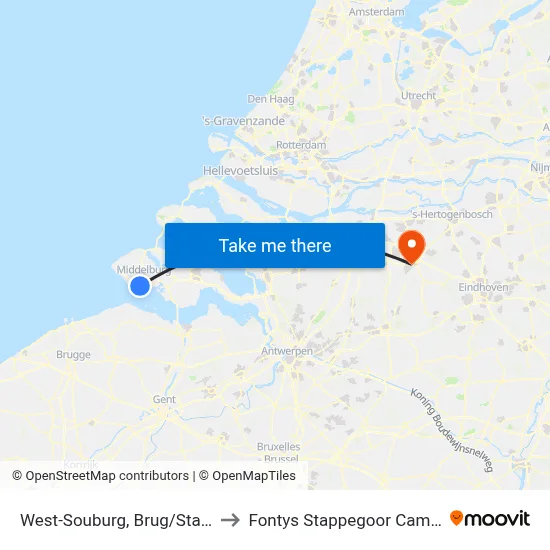 West-Souburg, Brug/Station to Fontys Stappegoor Campus map