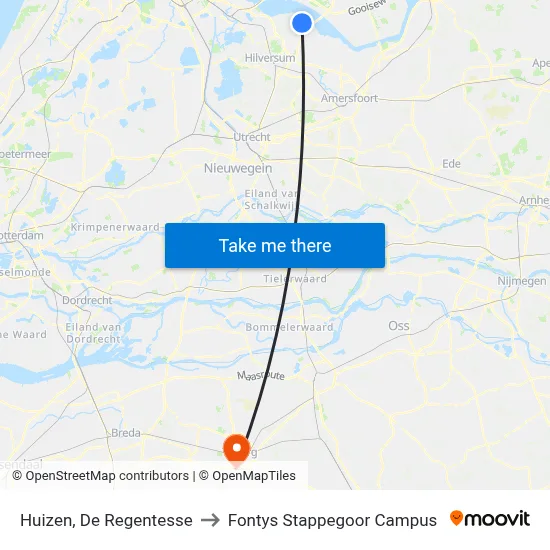 Huizen, De Regentesse to Fontys Stappegoor Campus map