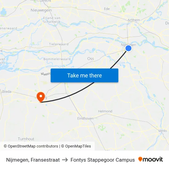 Nijmegen, Fransestraat to Fontys Stappegoor Campus map