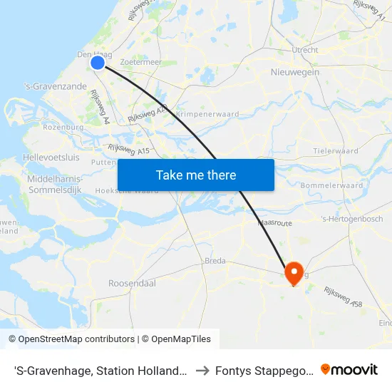 'S-Gravenhage, Station Hollands Spoor (Perron C) to Fontys Stappegoor Campus map