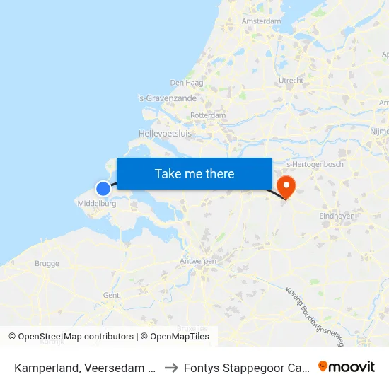 Kamperland, Veersedam Noord to Fontys Stappegoor Campus map
