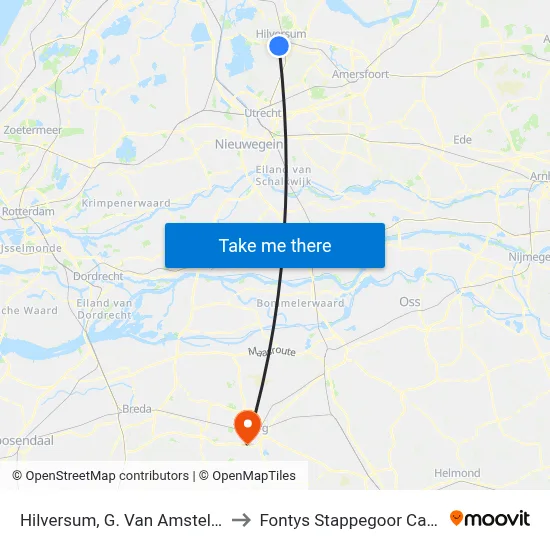 Hilversum, G. Van Amstelstraat to Fontys Stappegoor Campus map