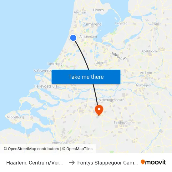 Haarlem, Centrum/Verwulft to Fontys Stappegoor Campus map