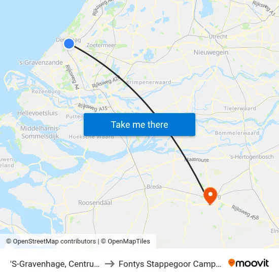 'S-Gravenhage, Centrum to Fontys Stappegoor Campus map