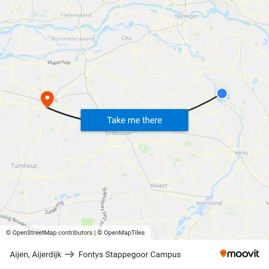 Aijen, Aijerdijk to Fontys Stappegoor Campus map