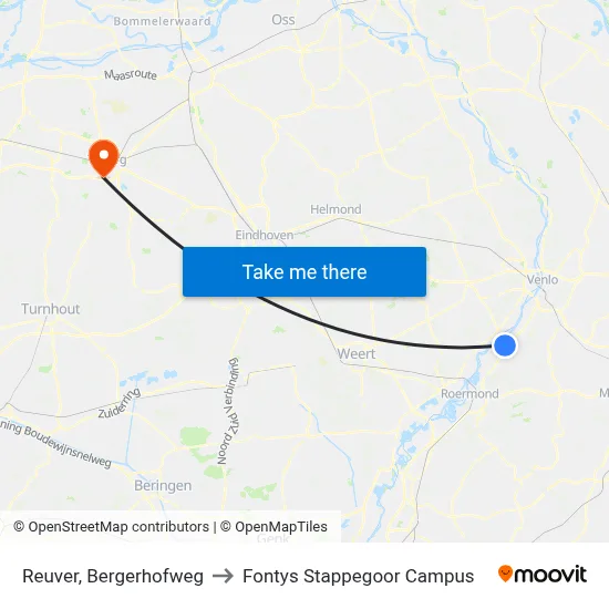 Reuver, Bergerhofweg to Fontys Stappegoor Campus map