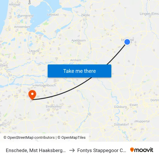 Enschede, Mst Haaksbergerstraat to Fontys Stappegoor Campus map