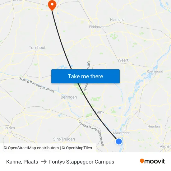 Kanne, Plaats to Fontys Stappegoor Campus map