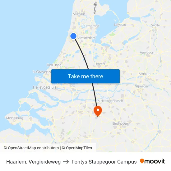 Haarlem, Vergierdeweg to Fontys Stappegoor Campus map