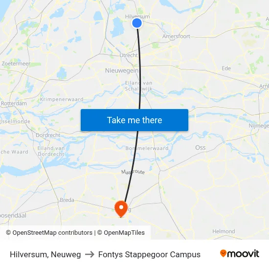 Hilversum, Neuweg to Fontys Stappegoor Campus map