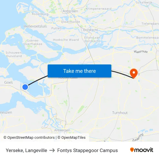 Yerseke, Langeville to Fontys Stappegoor Campus map