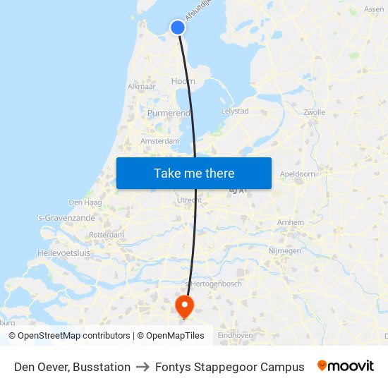 Den Oever, Busstation to Fontys Stappegoor Campus map