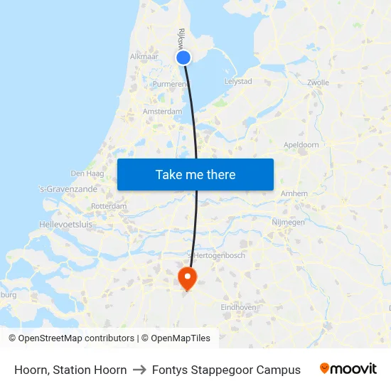 Hoorn, Station Hoorn to Fontys Stappegoor Campus map