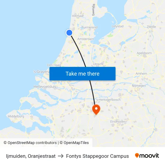 Ijmuiden, Oranjestraat to Fontys Stappegoor Campus map