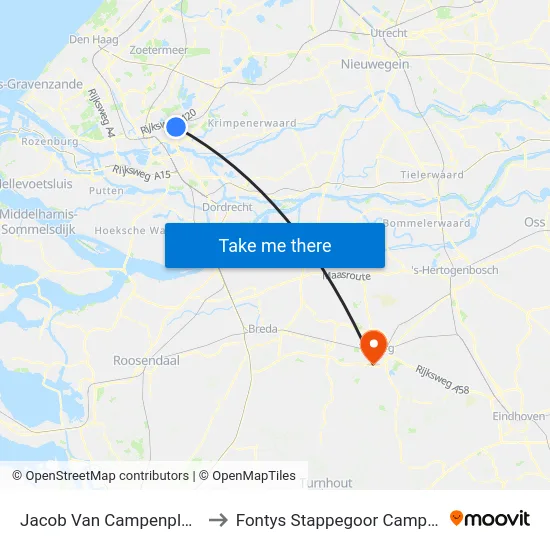 Jacob Van Campenplein to Fontys Stappegoor Campus map