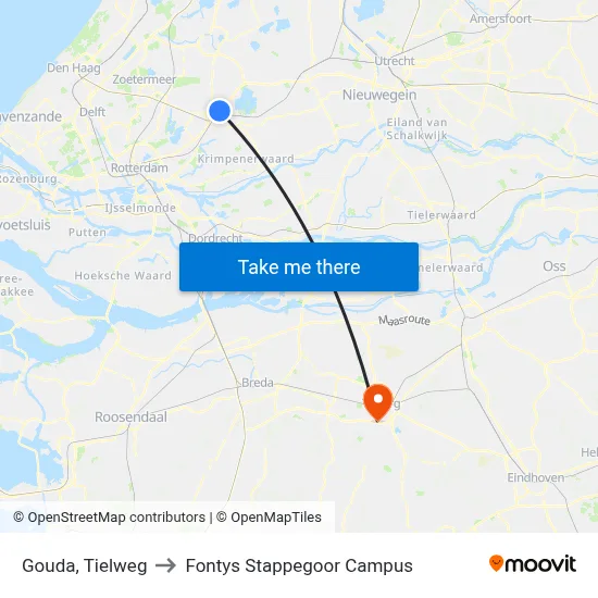 Gouda, Tielweg to Fontys Stappegoor Campus map