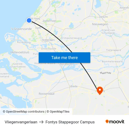 Vliegenvangerlaan to Fontys Stappegoor Campus map