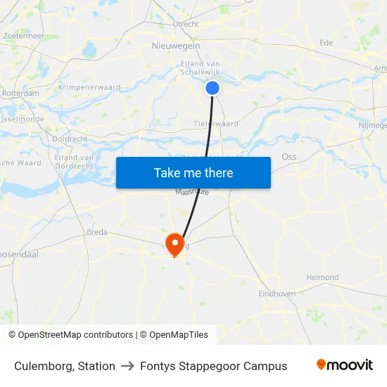 Culemborg, Station to Fontys Stappegoor Campus map