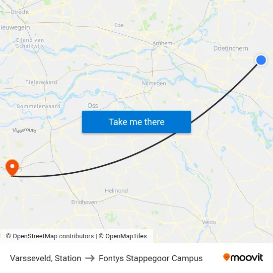 Varsseveld, Station to Fontys Stappegoor Campus map