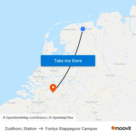 Zuidhorn, Station to Fontys Stappegoor Campus map