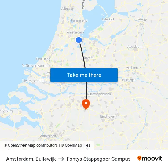 Amsterdam, Bullewijk to Fontys Stappegoor Campus map