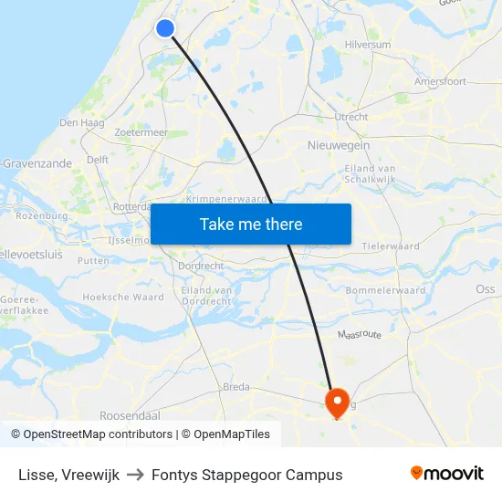 Lisse, Vreewijk to Fontys Stappegoor Campus map