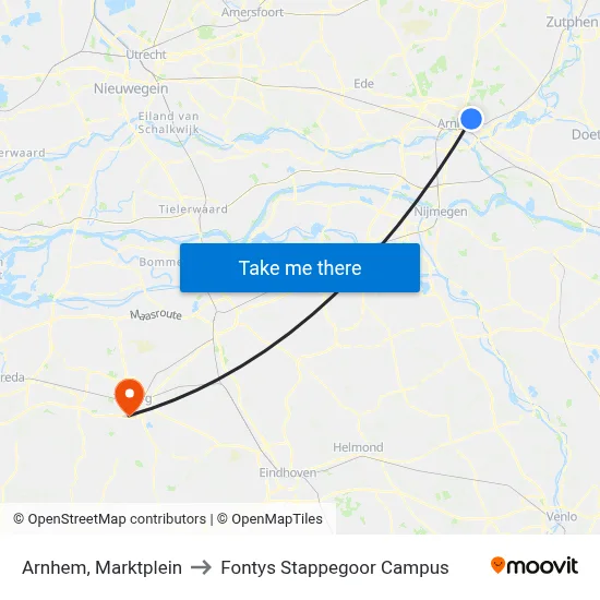 Arnhem, Marktplein to Fontys Stappegoor Campus map