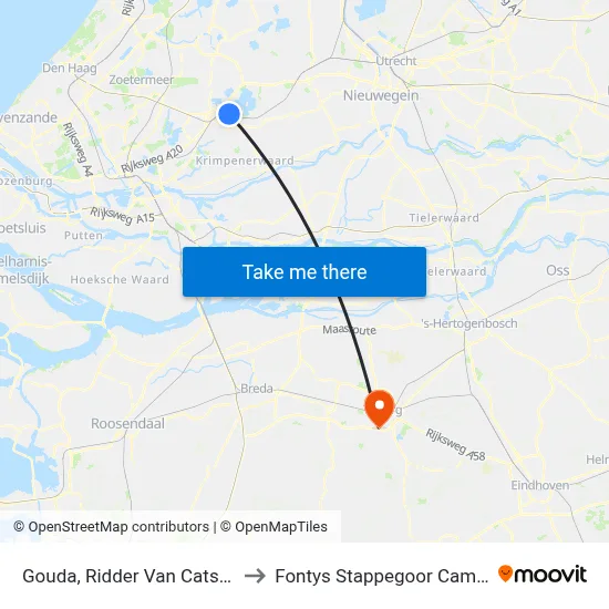 Gouda, Ridder Van Catsweg to Fontys Stappegoor Campus map