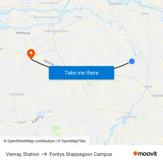 Venray, Station Venray to Fontys Stappegoor Campus map
