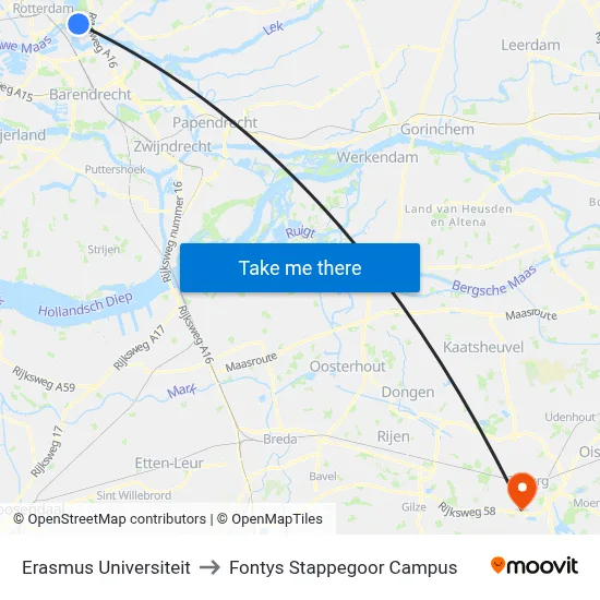 Erasmus Universiteit to Fontys Stappegoor Campus map