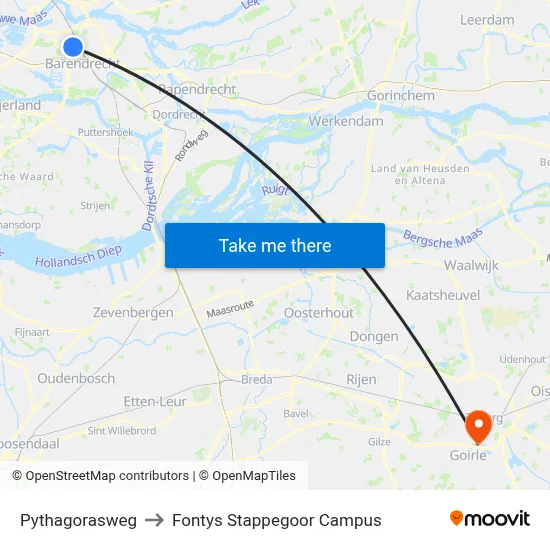 Pythagorasweg to Fontys Stappegoor Campus map