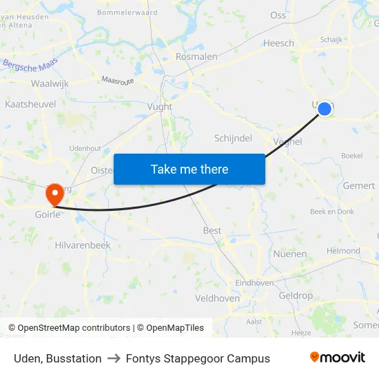 Uden, Busstation to Fontys Stappegoor Campus map