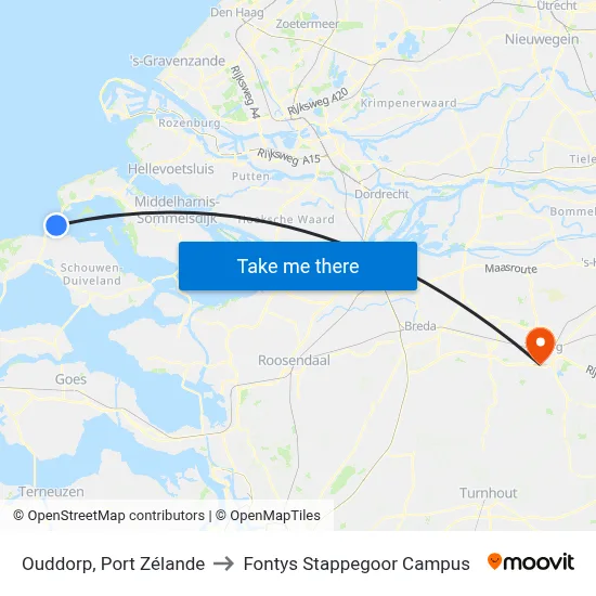 Ouddorp, Port Zélande to Fontys Stappegoor Campus map