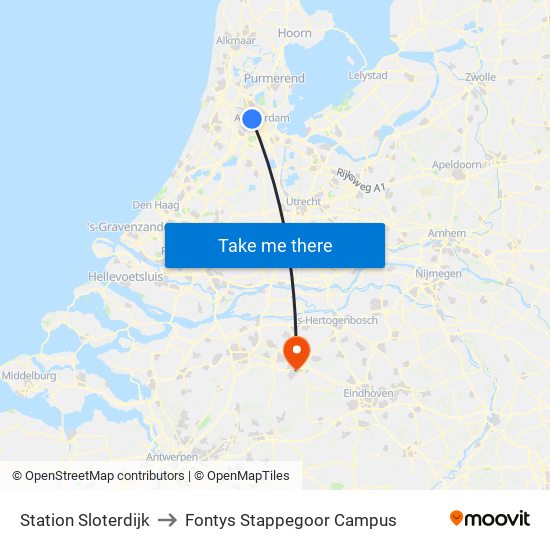 Station Sloterdijk to Fontys Stappegoor Campus map