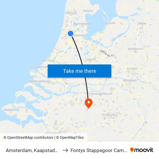 Amsterdam, Kaapstadweg to Fontys Stappegoor Campus map