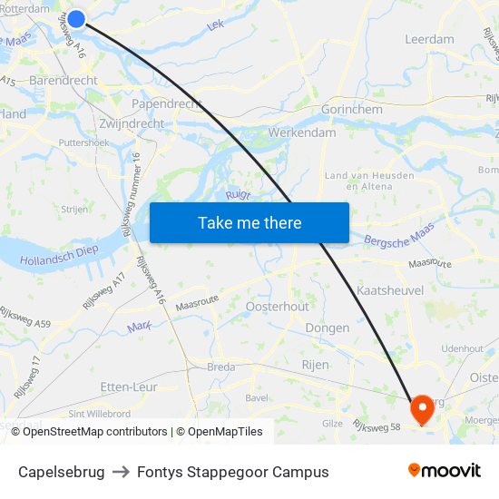 Capelsebrug to Fontys Stappegoor Campus map