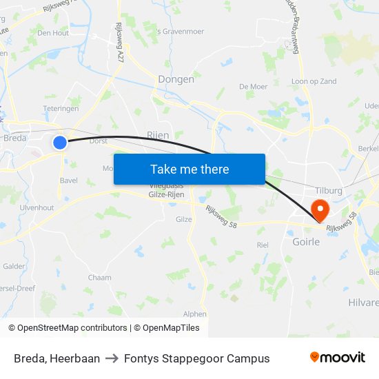 Breda, Heerbaan to Fontys Stappegoor Campus map