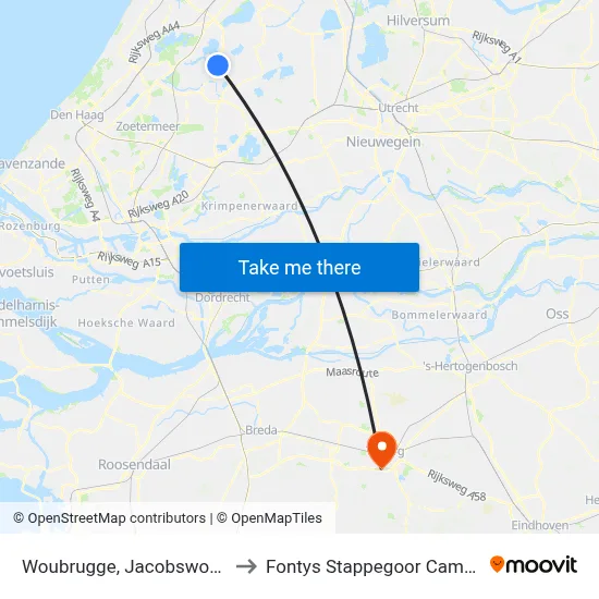 Woubrugge, Jacobswoude to Fontys Stappegoor Campus map