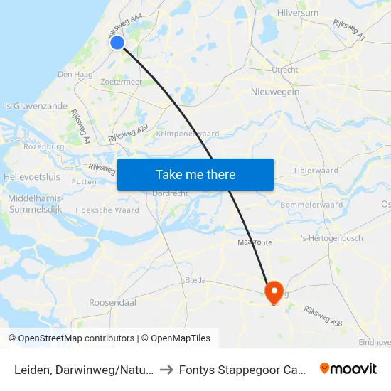 Leiden, Darwinweg/Naturalis to Fontys Stappegoor Campus map